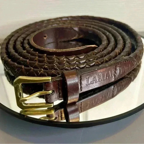 “LA Martina” Men’s Skinny Leather Braided Belt w/ Brass Hardware Size XL - Picture 3 of 10